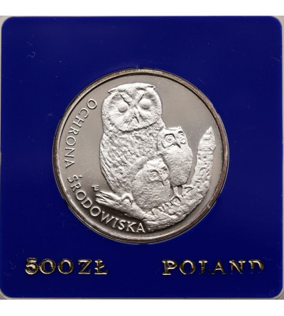 Poland, PRL (1952-1989). 500 Zlotych 1986, Owl with young, Environmental Protection series