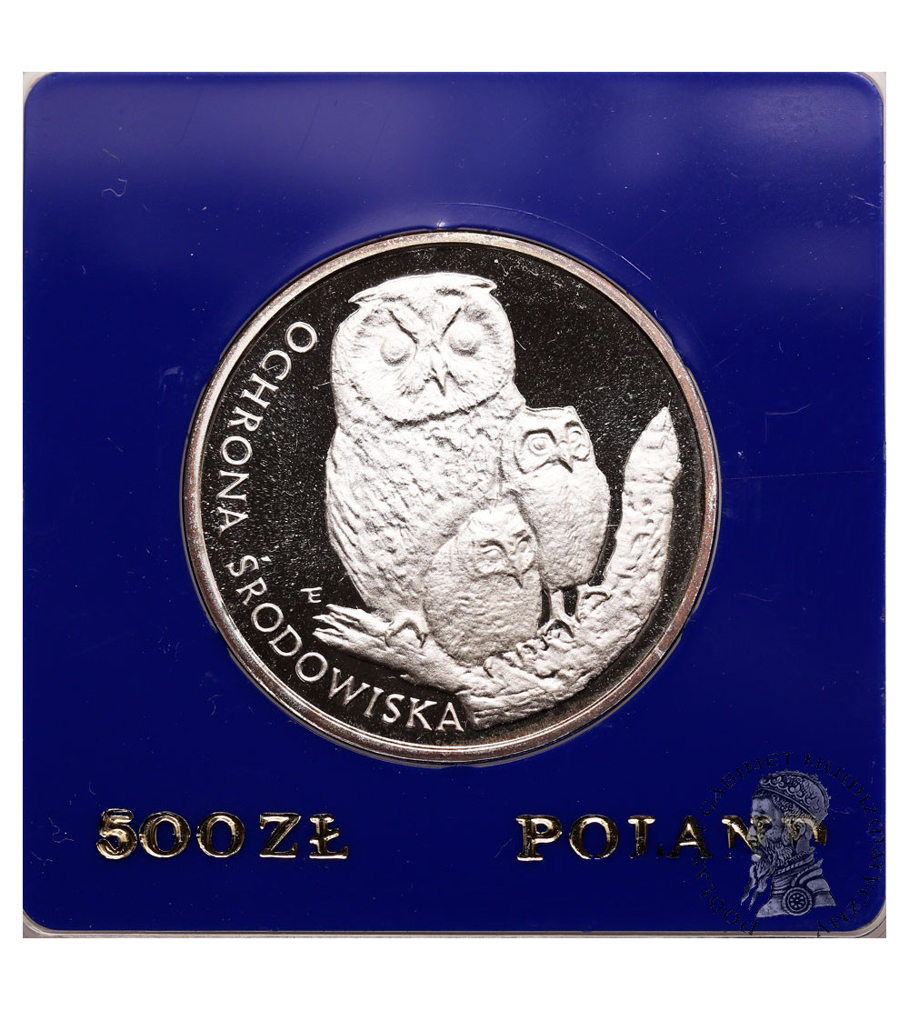 Poland, PRL (1952-1989). 500 Zlotych 1986, Owl with young, Environmental Protection series