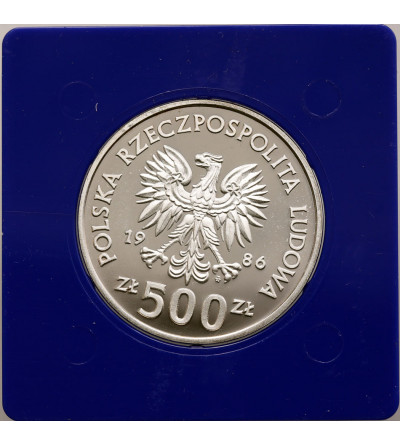 Poland, PRL (1952-1989). 500 Zlotych 1986, Owl with young, Environmental Protection series