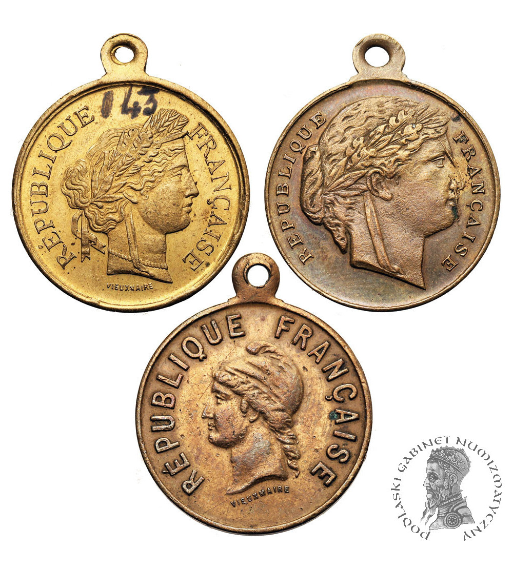 France. Set of three medals: la Fête Nationale (14.07.1879) 1881, 1894 and Proclamation of the Republic on September 4, 1870