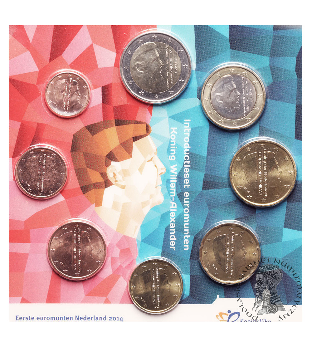 The Netherlands. Euro coin set 2014 Willem Alexander, 8 pcs (the first Euro coins Netherlands 2014),