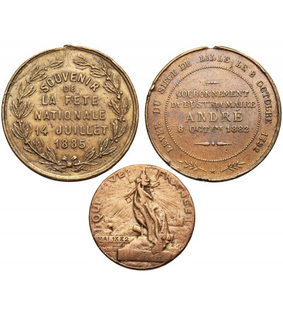 France. Set of three medals: la Fête Nationale, League of Patriots, coronation of bust of Mayor André (1882, 1885)