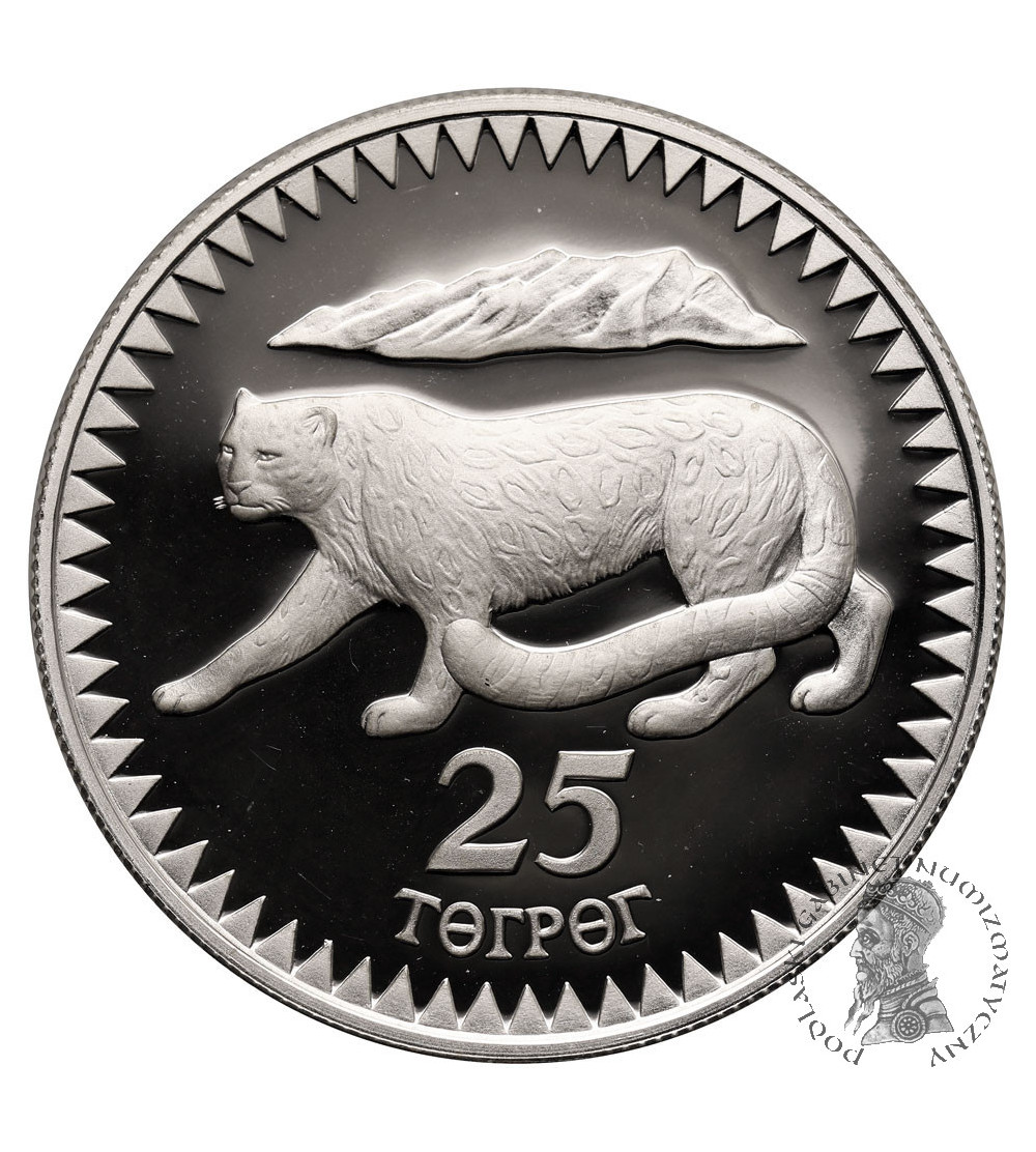 Mongolia. 25 Tugrik 1987, snow leopard, series: WWF (World Wildlife Fund)