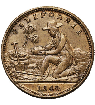 USA, California. Gold Rush token 1849, California gold miner with nugget