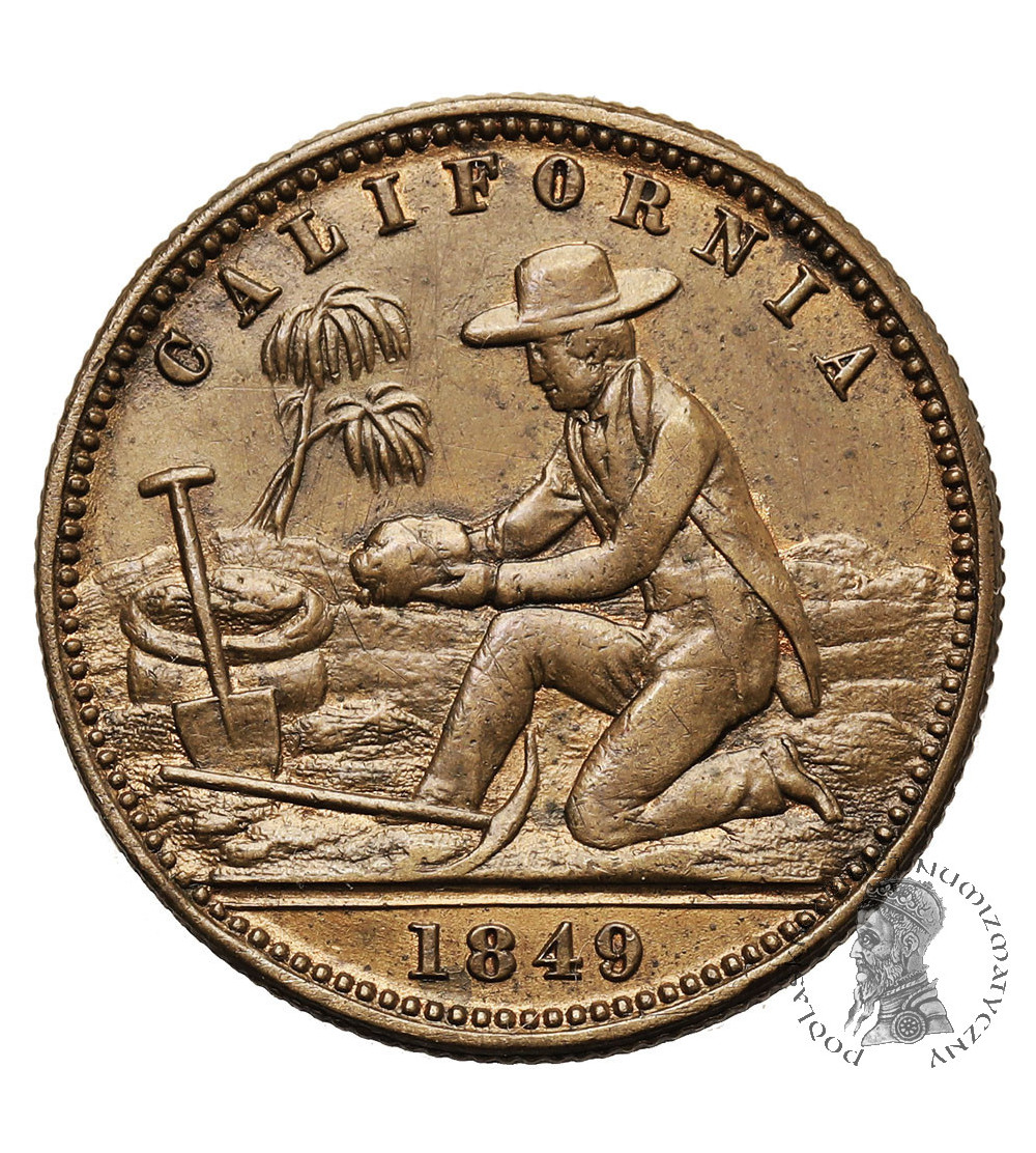 USA, California. Gold Rush token 1849, California gold miner with nugget