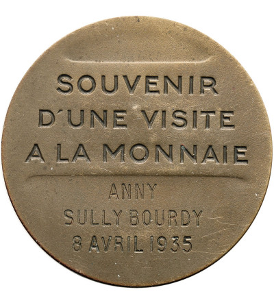 France, Paris. Commemorative medal 1935 from a visit to the Paris Mint building (La Monnaie de Paris)