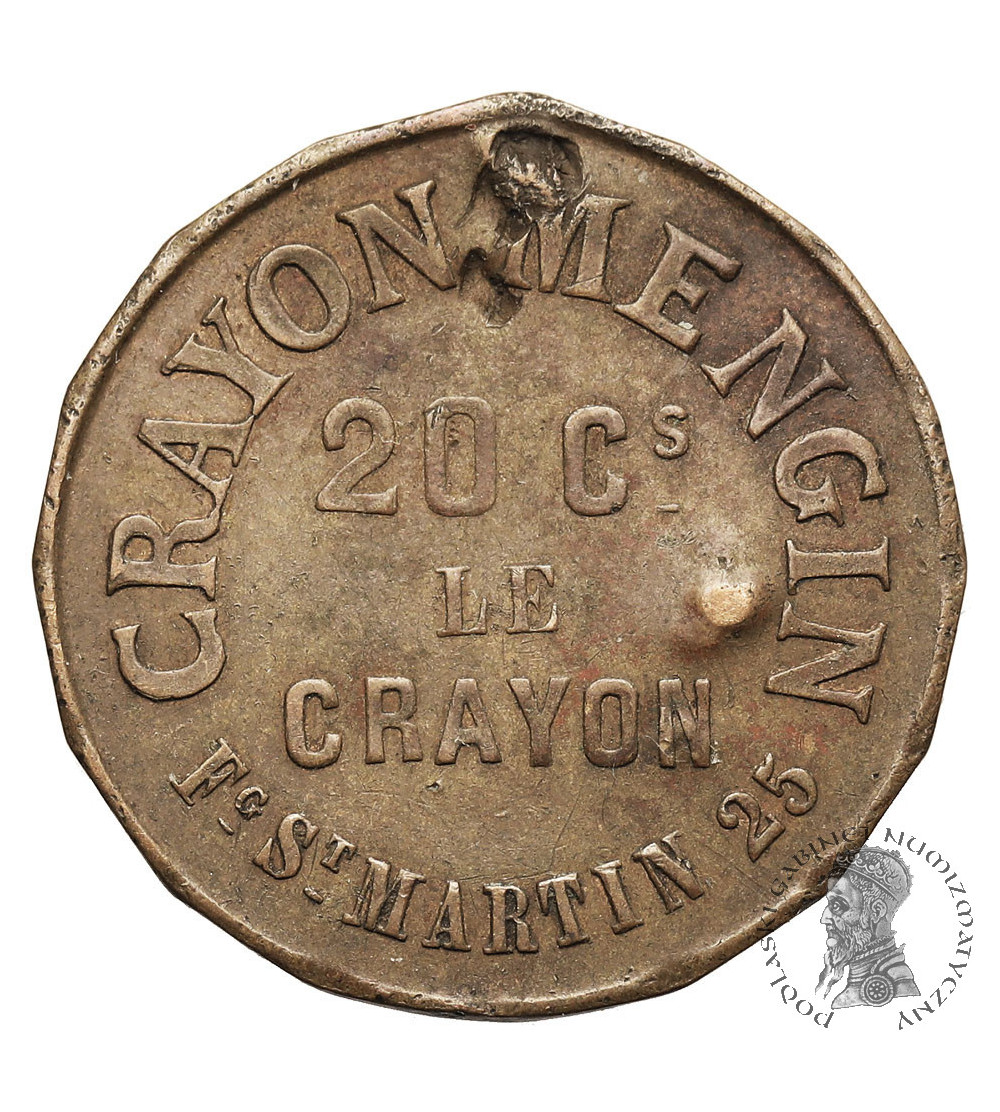 France, Paris, Napoléon III (1852-1870). Promotional Token 20 Centimes le Crayon Mengin (1850-1864)