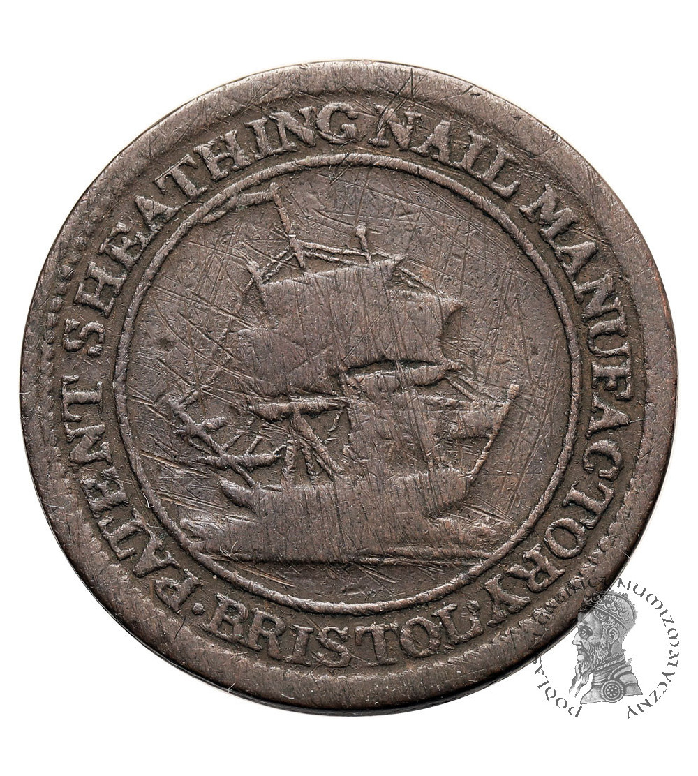 Great Britain, Bristol. Trade Token 1/2 (Half) Penny 1811 Bristol and London - Patent Sheathing Nail Manufactory