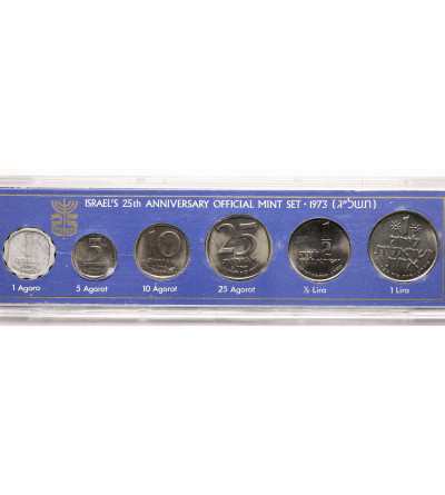 Israel. Official Mint Annual Set 1973 - 25th Anniversary of Israel (6 pcs - 1, 5, 10, 25 Agorot, 1/2 and 1 Lira)