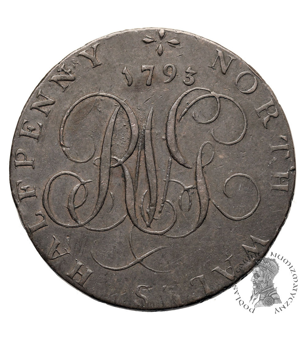Wielka Brytania, Północna Walia. 1/2 (Half) Penny Token 1793, Seria Druidów