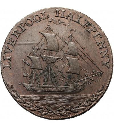 Great Britain, Lancashire, Liverpool. 1/2 (Half) Penny Token 1791, Sailing ship, (Conder tokens 1787-1797)