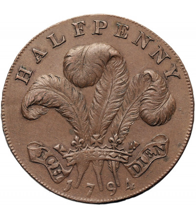 Wielka Brytania, Sussex, Brighton. 1/2 (Half) Penny Token 1794, Jerzy, książę Walii, (Conder tokens 1787-1797)