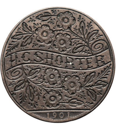 Great Britain. “H. C. SHORTER” Token 1901, hand engraved on a 1/2 Queen Victoria Penny coin