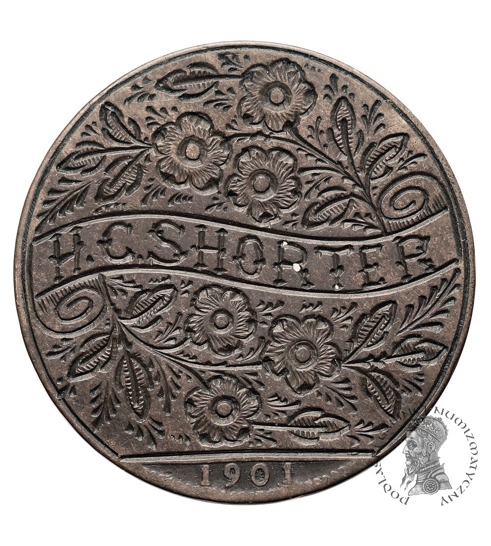 Great Britain. “H. C. SHORTER” Token 1901, hand engraved on a 1/2 Queen Victoria Penny coin