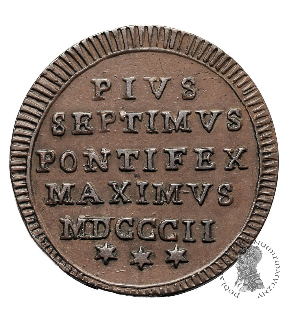 Vatican, Papal States, Pius VII, 1800-1823. 1/2 (Mezzo) Baiocco 1802 (MDCCCII), AN II, R (Rome Mint)