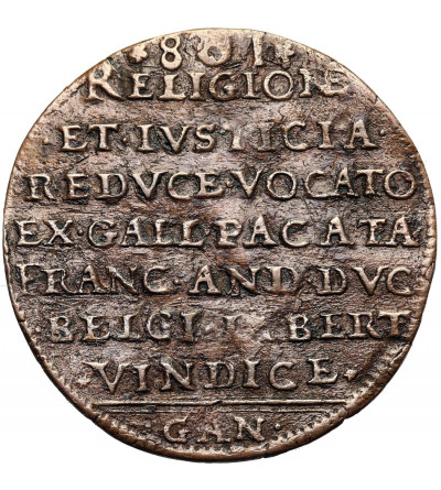 Belgia, Flandria. Rechenpfennig 1581 upamiętniający przybycie księcia Franciszka z Alençon do Gandawy