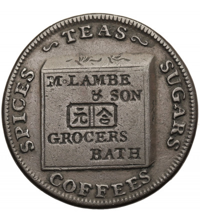 Great Britain, Bath. Farthing Token 1795, M. LAMBE & SON GROCERS BATH, SPICES TEAS SUGARS COFFEES