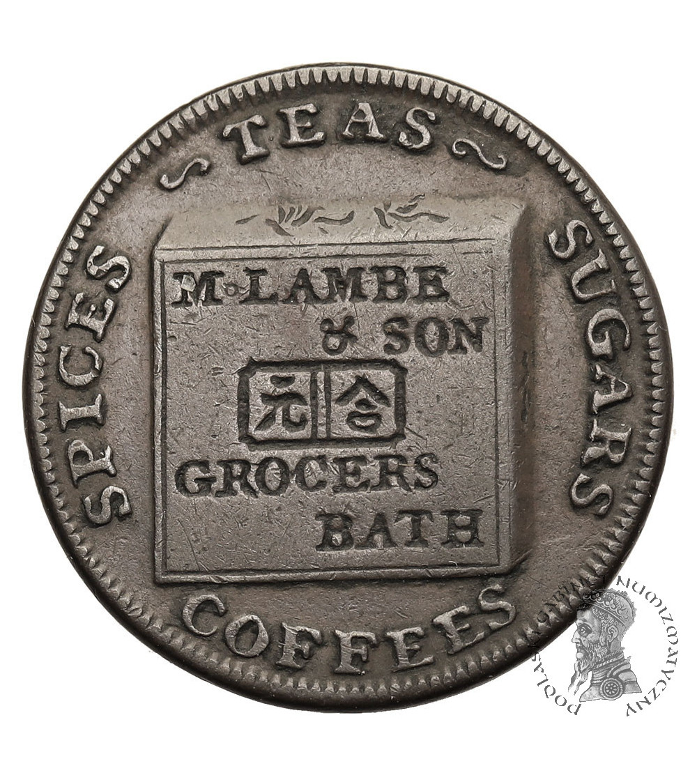 Great Britain, Bath. Farthing Token 1795, M. LAMBE & SON GROCERS BATH, SPICES TEAS SUGARS COFFEES