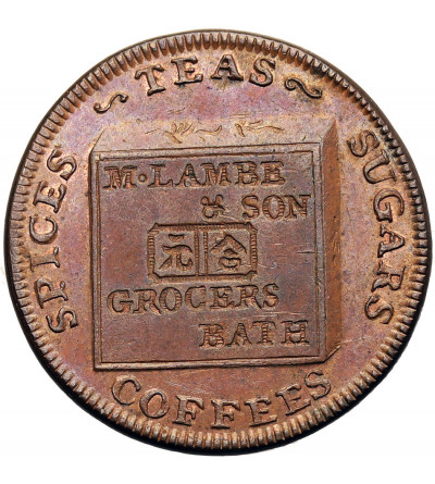 Great Britain, Bath. Farthing Token 1795, M. LAMBE & SON GROCERS BATH, SPICES TEAS SUGARS COFFEES