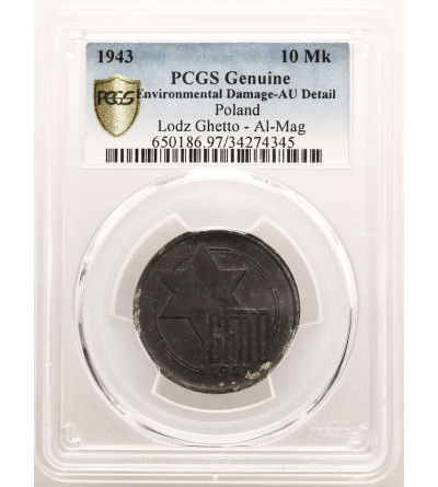 Poland, Ghetto in Lodz. 10 Mark 1943, Lodz (Litzmannstadt), Magnesium - PCGS AU Details