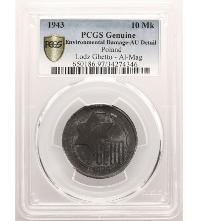 Polska. Getto w Łodzi. 10 Mark 1943, Łodzi, magnez - PCGS AU Details