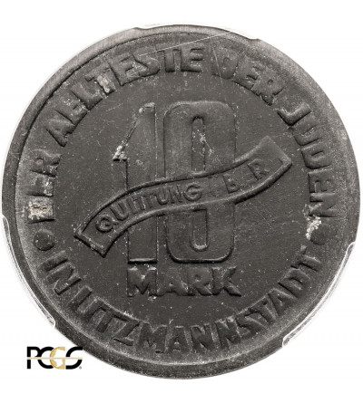 Poland, Ghetto in Lodz. 10 Mark 1943, Lodz (Litzmannstadt), Magnesium - PCGS AU Details