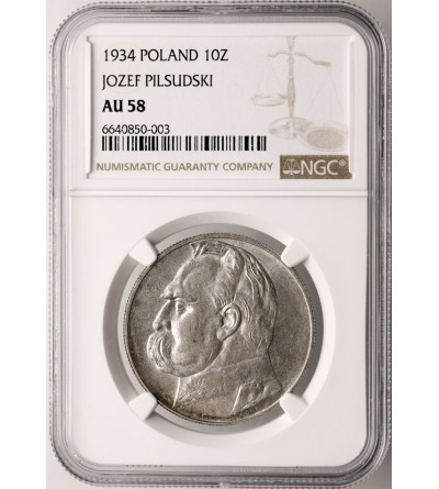 Polska. 10 złotych 1934, Warszawa, Józef Piłsudski - NGC AU 58