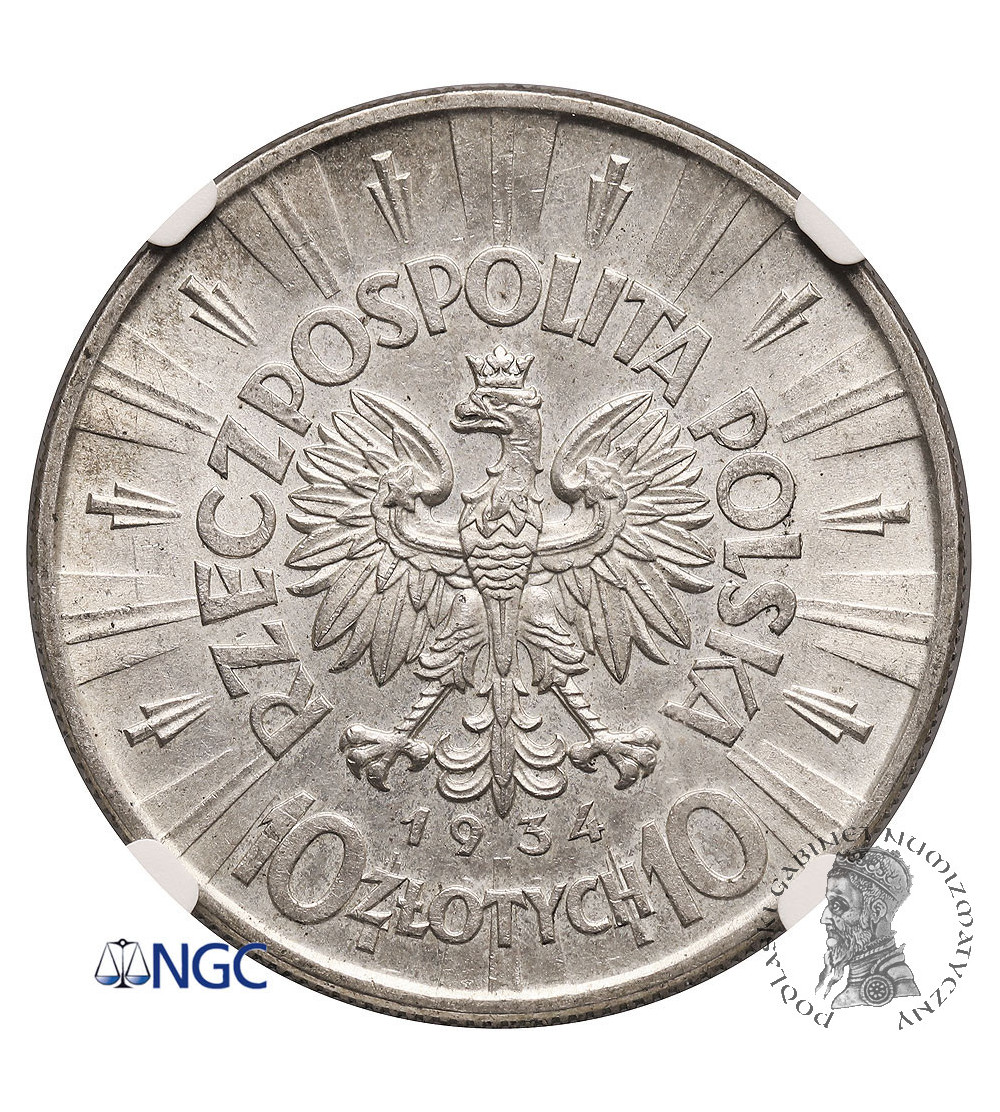 Polska. 10 złotych 1934, Warszawa, Józef Piłsudski - NGC AU 58