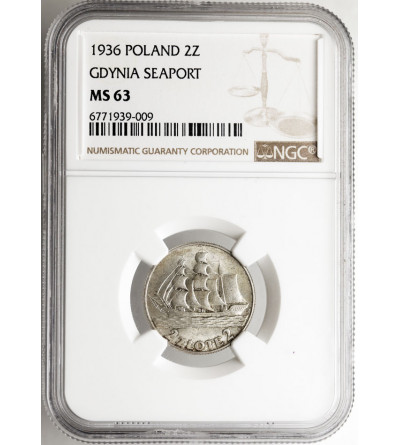 Poland. 2 Zlote 1936, Warsaw Mint, Sailing Ship - NGC MS 63