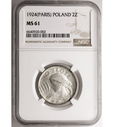 Poland. 2 Zlote 1924, Paris - horn and torch - NGC MS 61