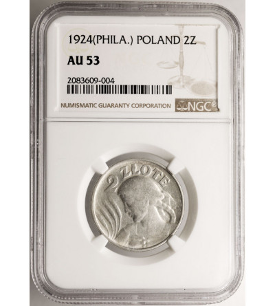 Polska. 2 złote 1924, Filadelfia - odwrotka - NGC AU 53