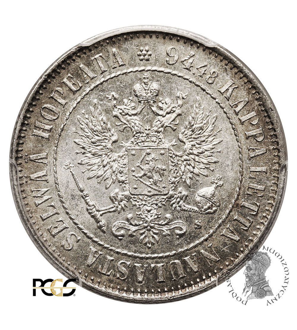 Finlandia, (okupacja rosyjska). 1 Markka 1915 S, Mikołaj II 1894-1917 - PCGS MS 64