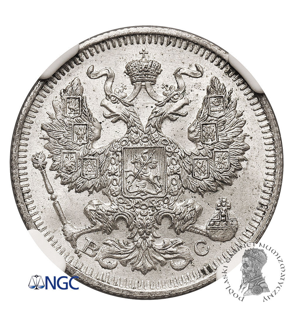 Rosja, Mikołaj II 1894-1917. 20 kopiejek 1913 СПБ-BC, St. Petersburg - NGC MS 65