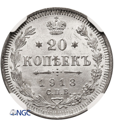 Rosja, Mikołaj II 1894-1917. 20 kopiejek 1913 СПБ-BC, St. Petersburg - NGC MS 64