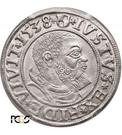 Prusy Książęce. Albrecht Hohenzollern, 1525-1568. Grosz 1538, Królewiec - PCGS MS 62