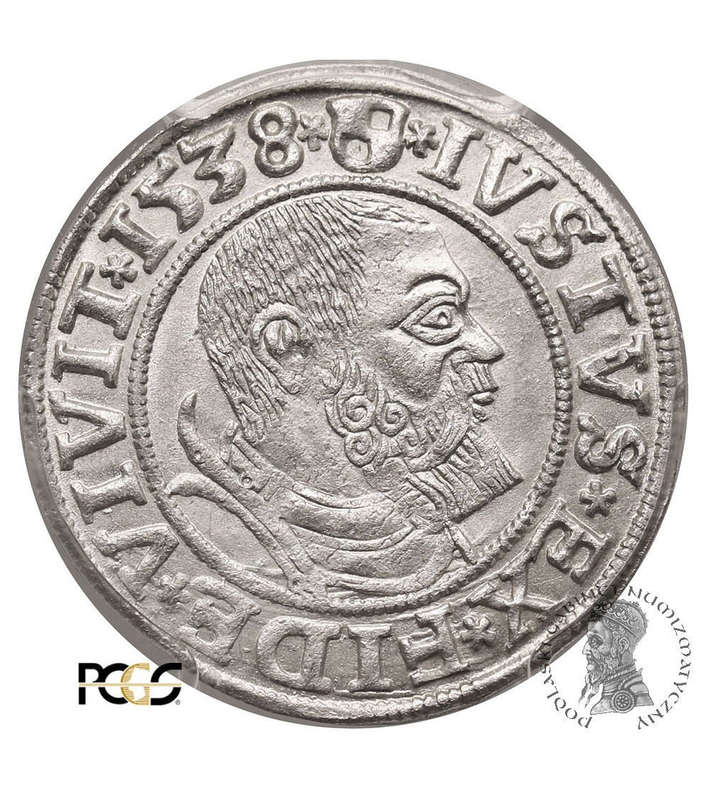 Prusy Książęce. Albrecht Hohenzollern, 1525-1568. Grosz 1538, Królewiec - PCGS MS 62