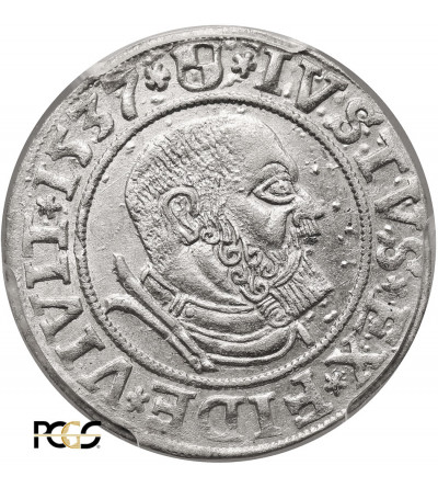 Prusy Książęce. Albrecht Hohenzollern, 1525-1568. Grosz 1537, Królewiec - PCGS MS 63