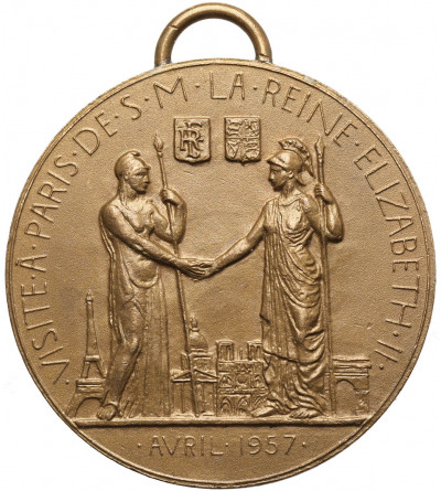 Francja. Medal 1957 upamiętniający wizytę królowej Elżbiety II i księcia Filipa w Paryżu, Henri Dropsy