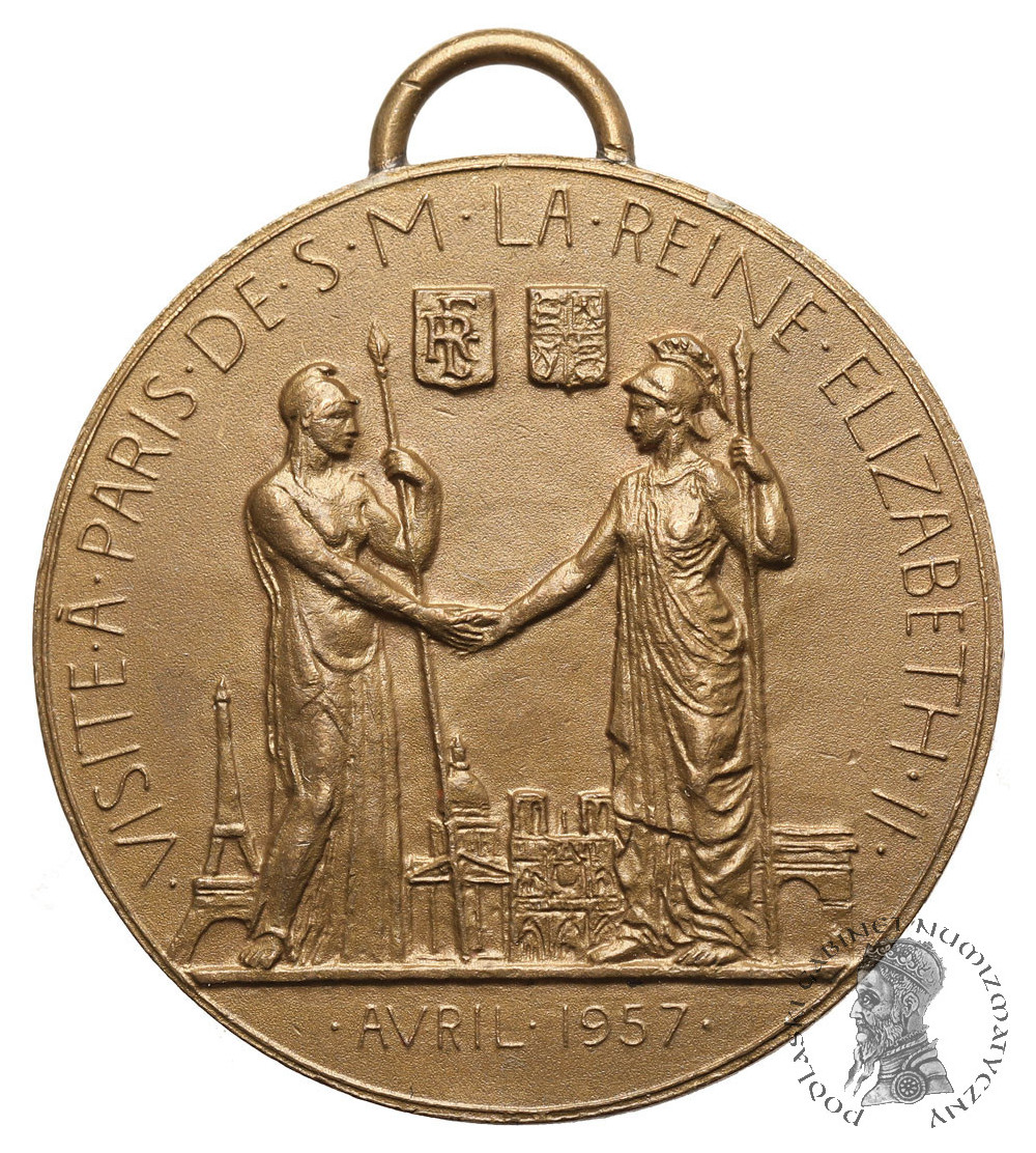 Francja. Medal 1957 upamiętniający wizytę królowej Elżbiety II i księcia Filipa w Paryżu, Henri Dropsy