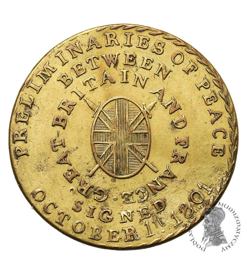 Wielka Brytania. Token 1801 Traktat z Amiens upamiętniający koniec wojny napoleońskiej między Wielką Brytanią a Francją