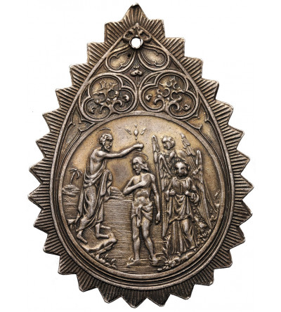 Russia, Nicholas II 1894-1917. Silver baptismal medal (pendant) in the shape of a teardrop