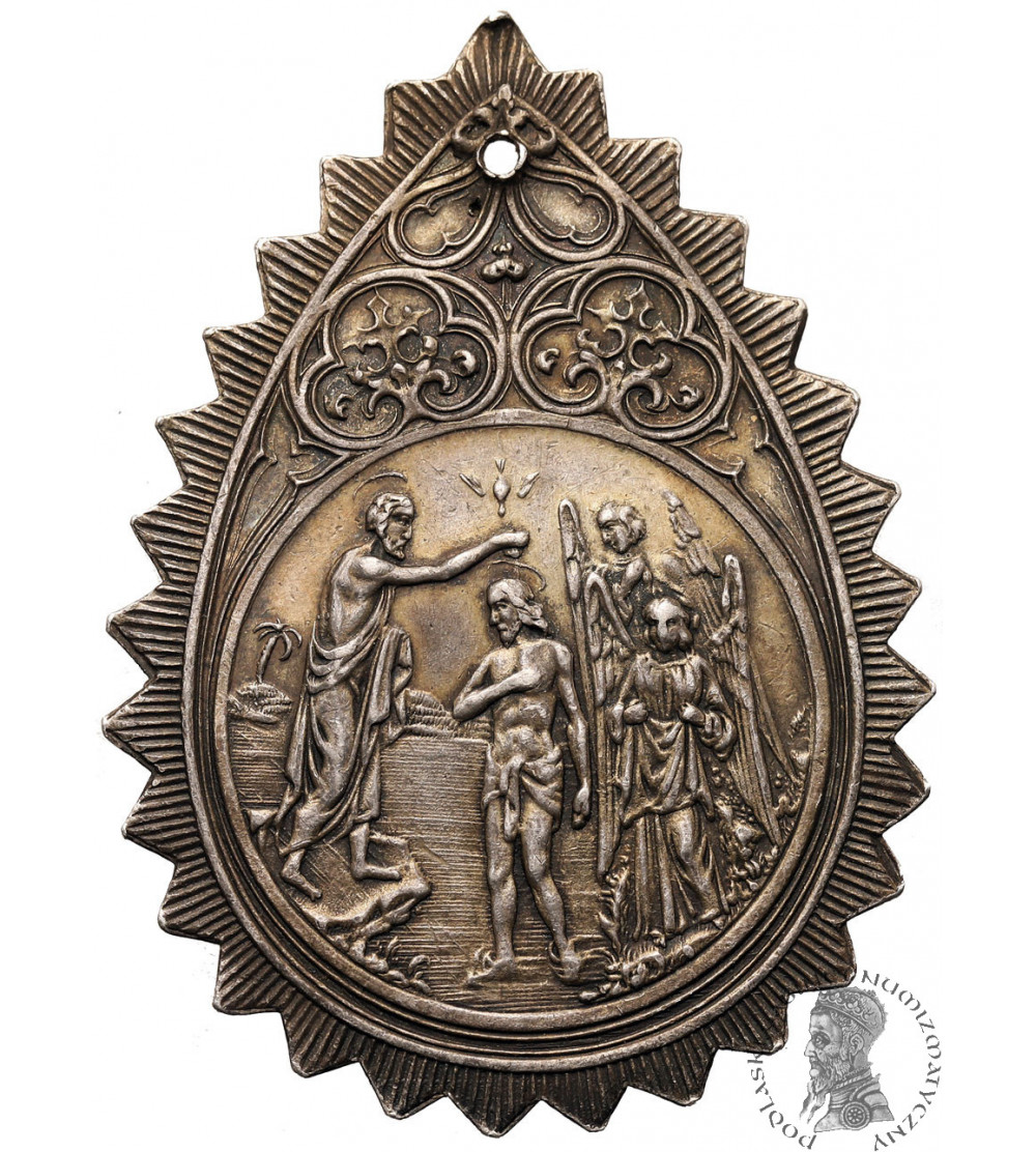 Rosja, Mikołaj II 1894 - 1917. Srebrny medal chrzcielny (wisiorek) w kształcie łzy