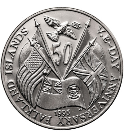 Falkland Islands. 50 Pence 1995, 50th Anniversary of V.E. Day (Victory in Europe Day 08.05.1945)