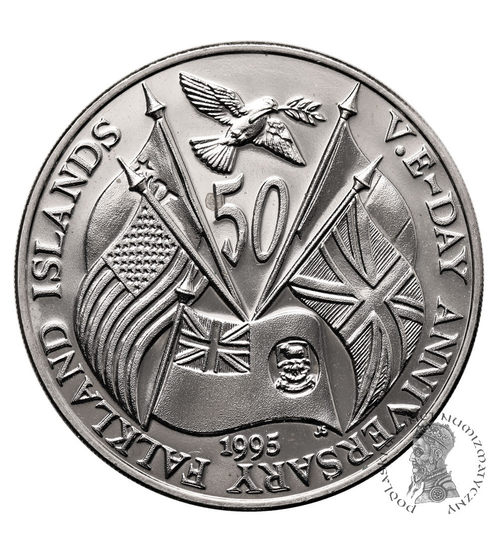 Falkland Islands. 50 Pence 1995, 50th Anniversary of V.E. Day (Victory in Europe Day 08.05.1945)