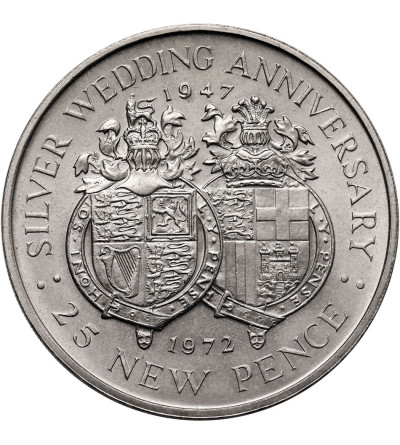 Gibraltar. 25 New Pence 1972, 25th Wedding Anniversary of Queen Elizabeth II and Prince Philip