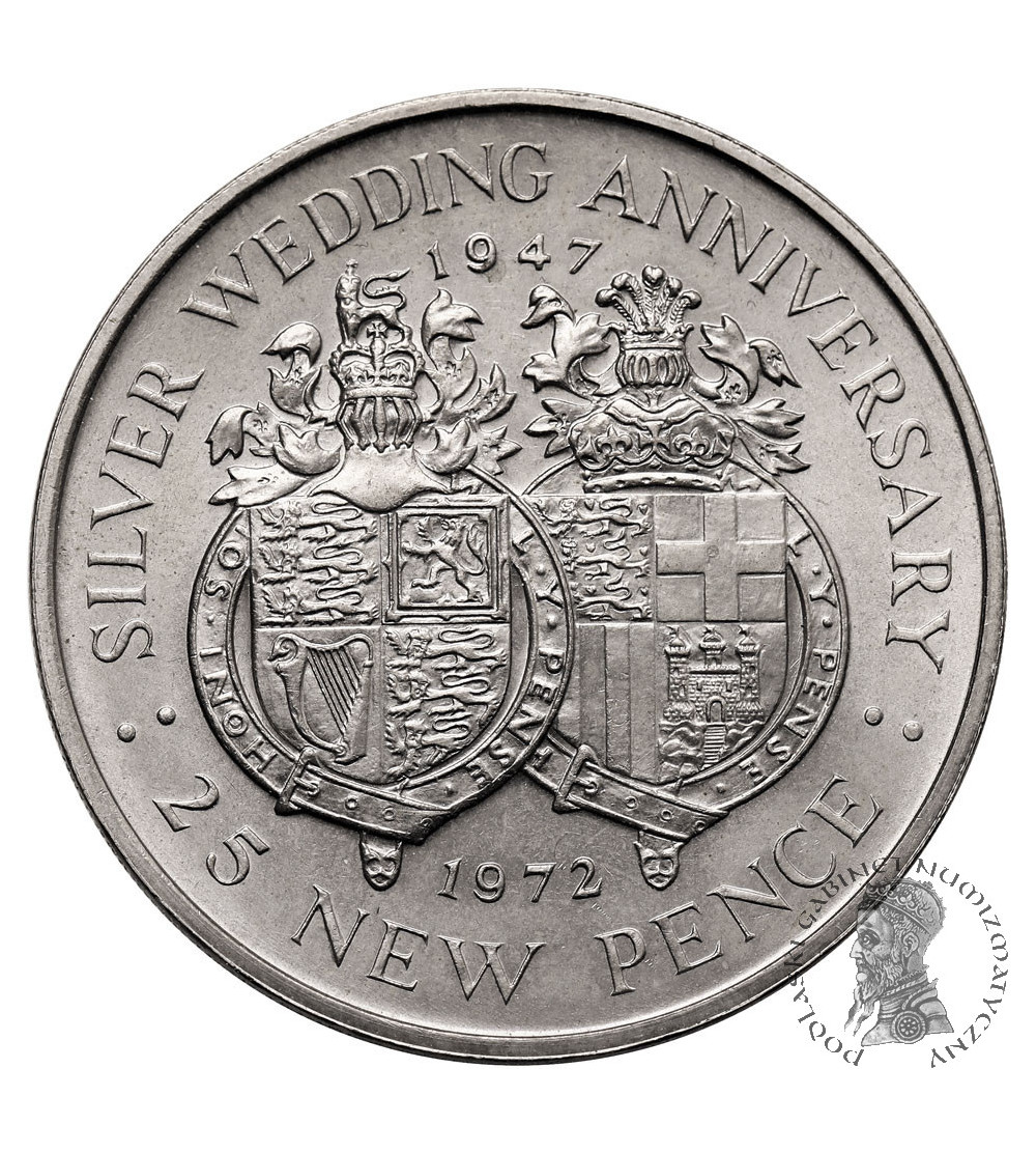 Gibraltar. 25 New Pence 1972, 25th Wedding Anniversary of Queen Elizabeth II and Prince Philip