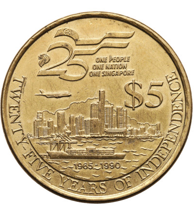 Singapore. 5 Dollars 1990, 25th Anniversary of Independence