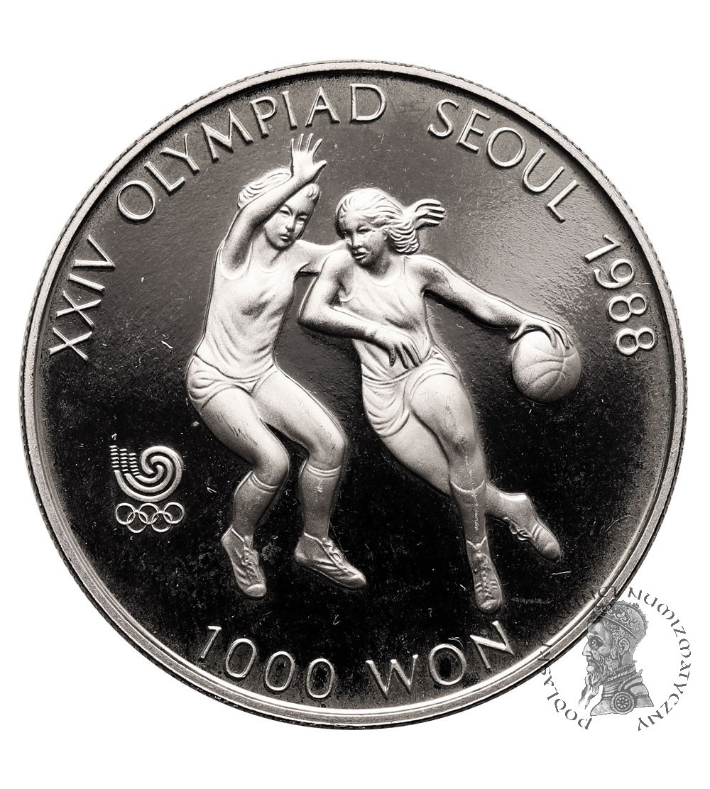 South Korea. 1000 Won 1986, XXIV Seoul 1988 Olympic Games, Basketball. Proof