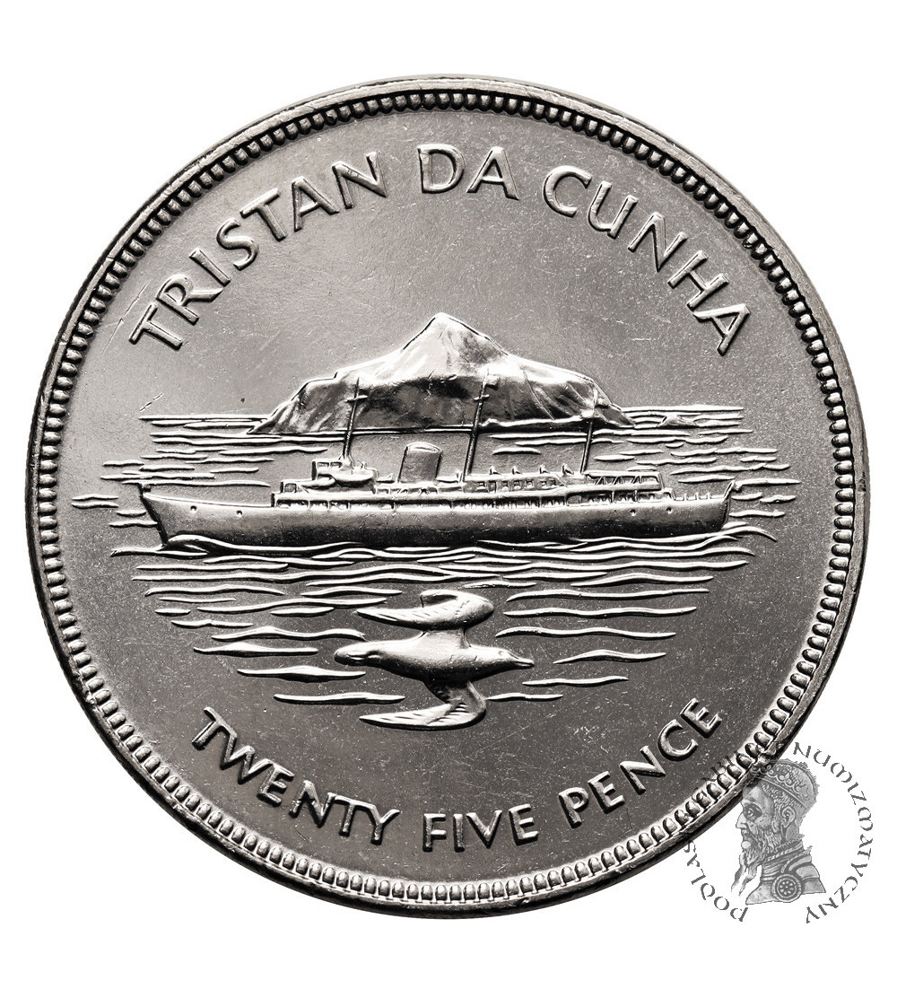 Tristan da Cunha. 25 Pence / 1 Crown 1977, 25th Anniversary of the Accession to the Throne of Queen Elizabeth II