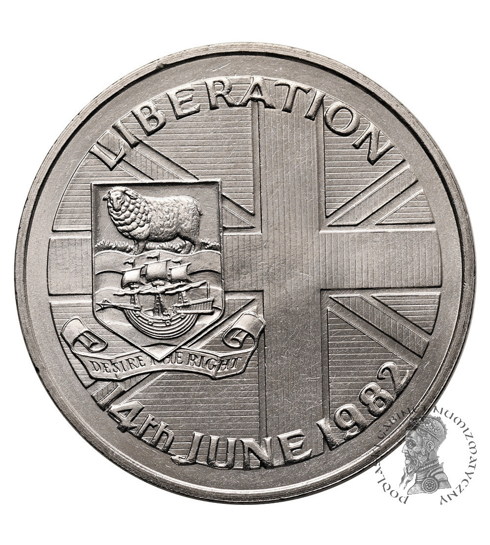 Falkland Islands. 50 Pence / 1 Crown 1982, Liberation of the Falkland Islands and the end of the Falkland Islands War